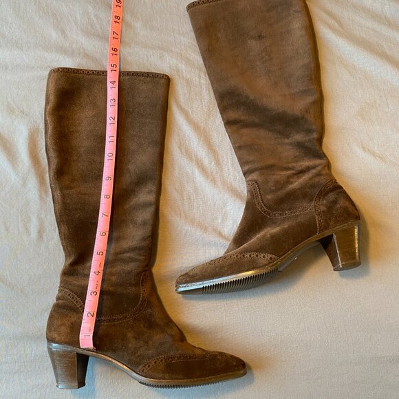 Vintage 90s Gravati Tall Boots Dark Brown Suede - Picture 3 of 7